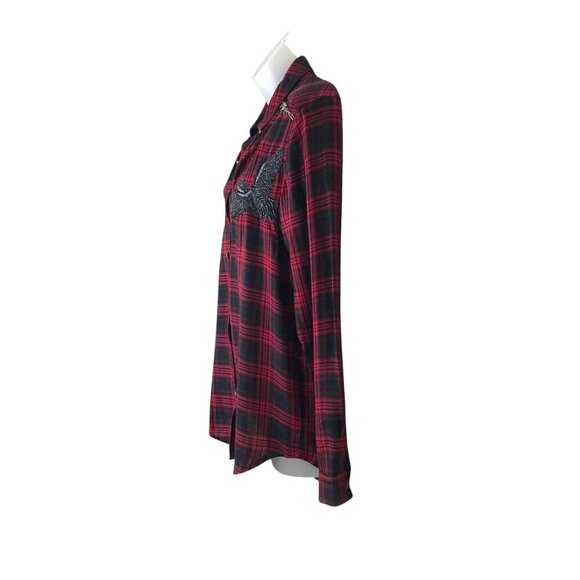 The Kooples Black & Red Plaid Button Down Shirt With Studs & Bead Work Size XXS - Picture 3 of 6